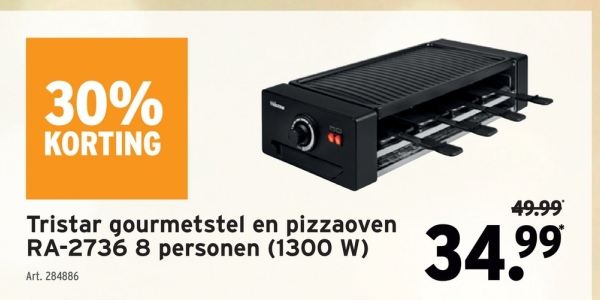 Tristar gourmetstel en pizzaoven RA-2736 8 personen (1300 W)