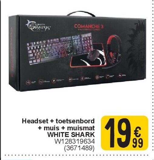 Headset + toetsenbord + muis + muismat WHITE SHARK W128319634