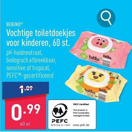 Vochtige toiletdoekjes voor kinderen, 60 st.