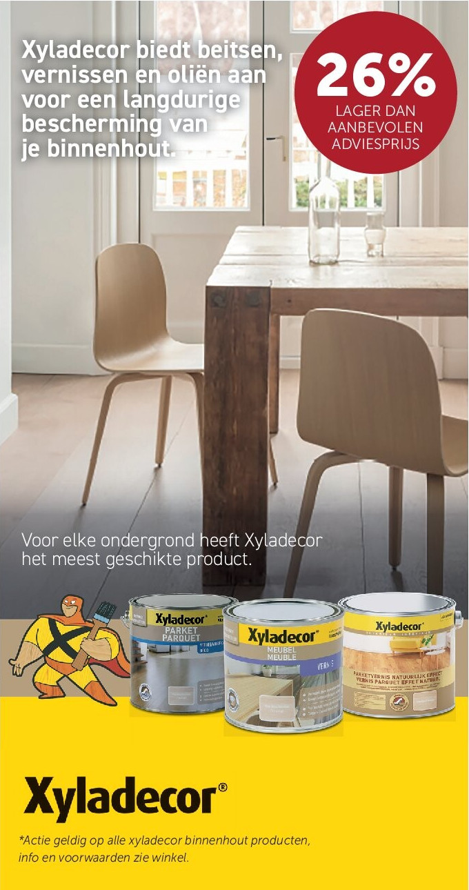 Xyladecor biedt beitsen, vernissen en oliën aan voor een langdurige bescherming van je binnenhout.