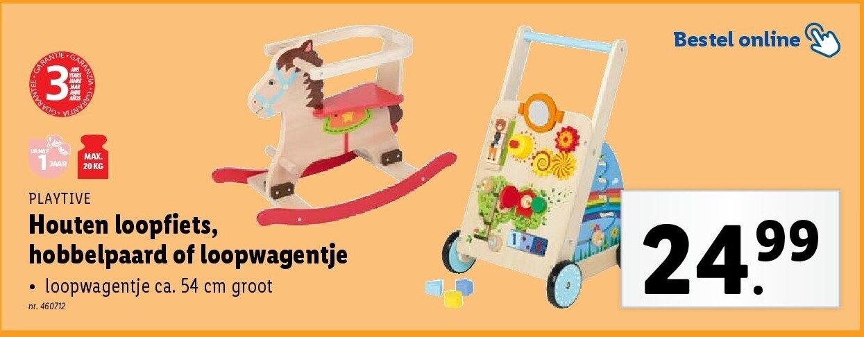 Houten loopfiets, hobbelpaard of loopwagentje