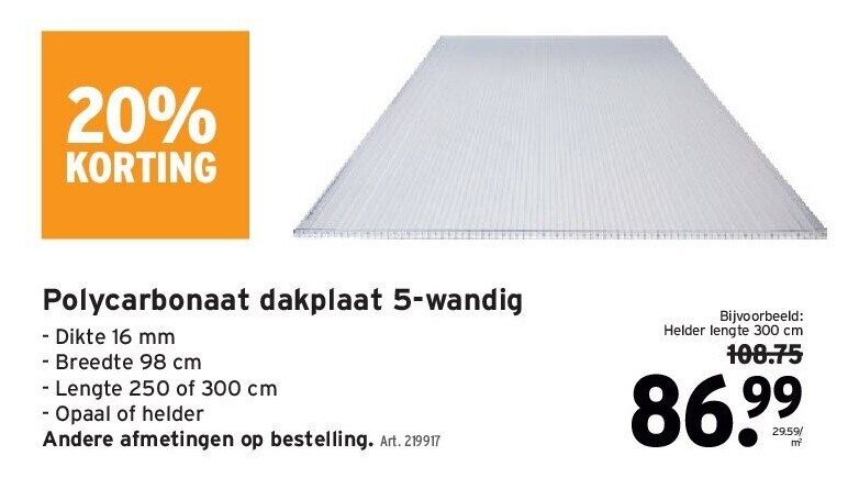 Polycarbonaat dakplaat 5-wandig