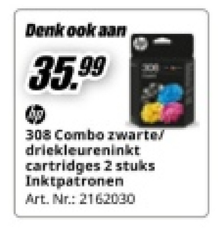 HP 308 Combo zwarte/ driekleureninkt cartridges 2 stuks Inktnafronen