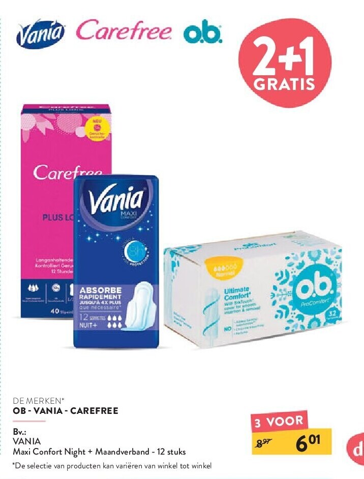 OB - VANIA - CAREFREE Maxi Confort Night + Maandverband - 12 stuks