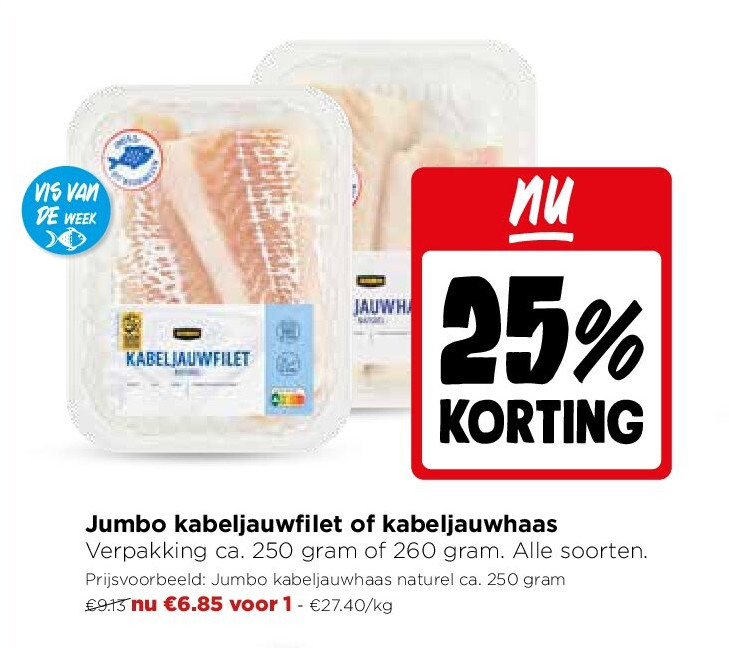 Jumbo kabeljauwfilet of kabeljauwhaas