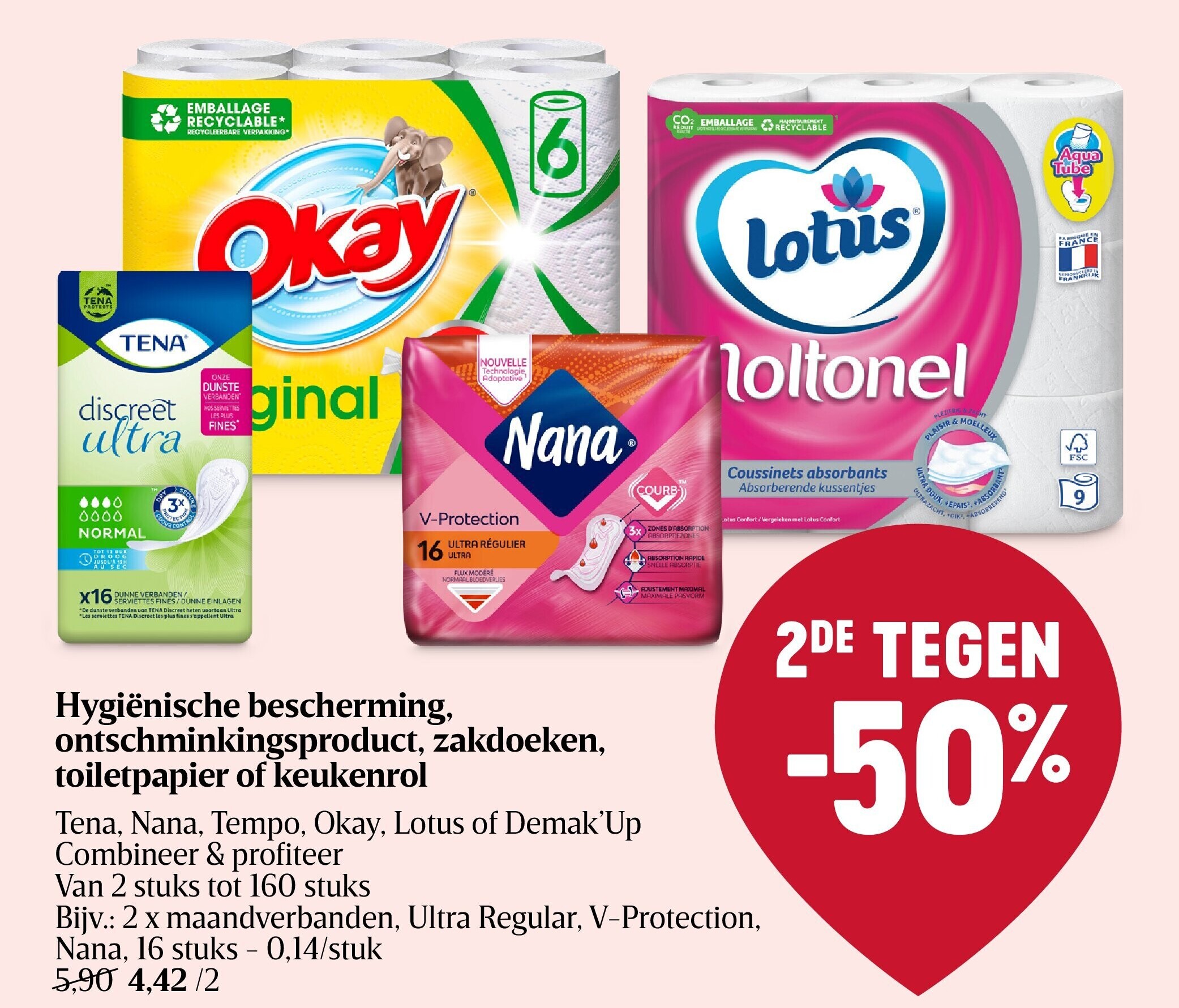 Hygiënische bescherming, ontschminkingsproduct, zakdoeken, toiletpapier of keukenrol