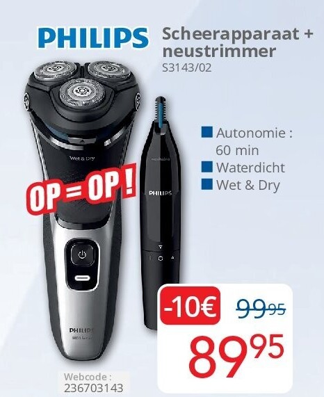 Scheerapparaat + neustrimmer S3143/02