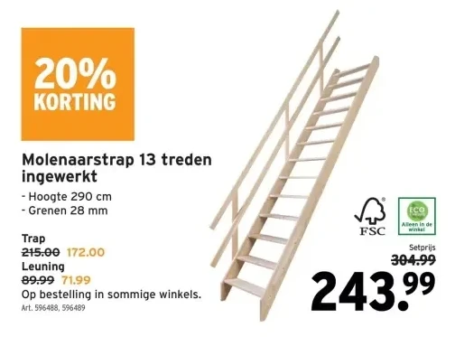 Molenaarstrap 13 treden ingewerkt