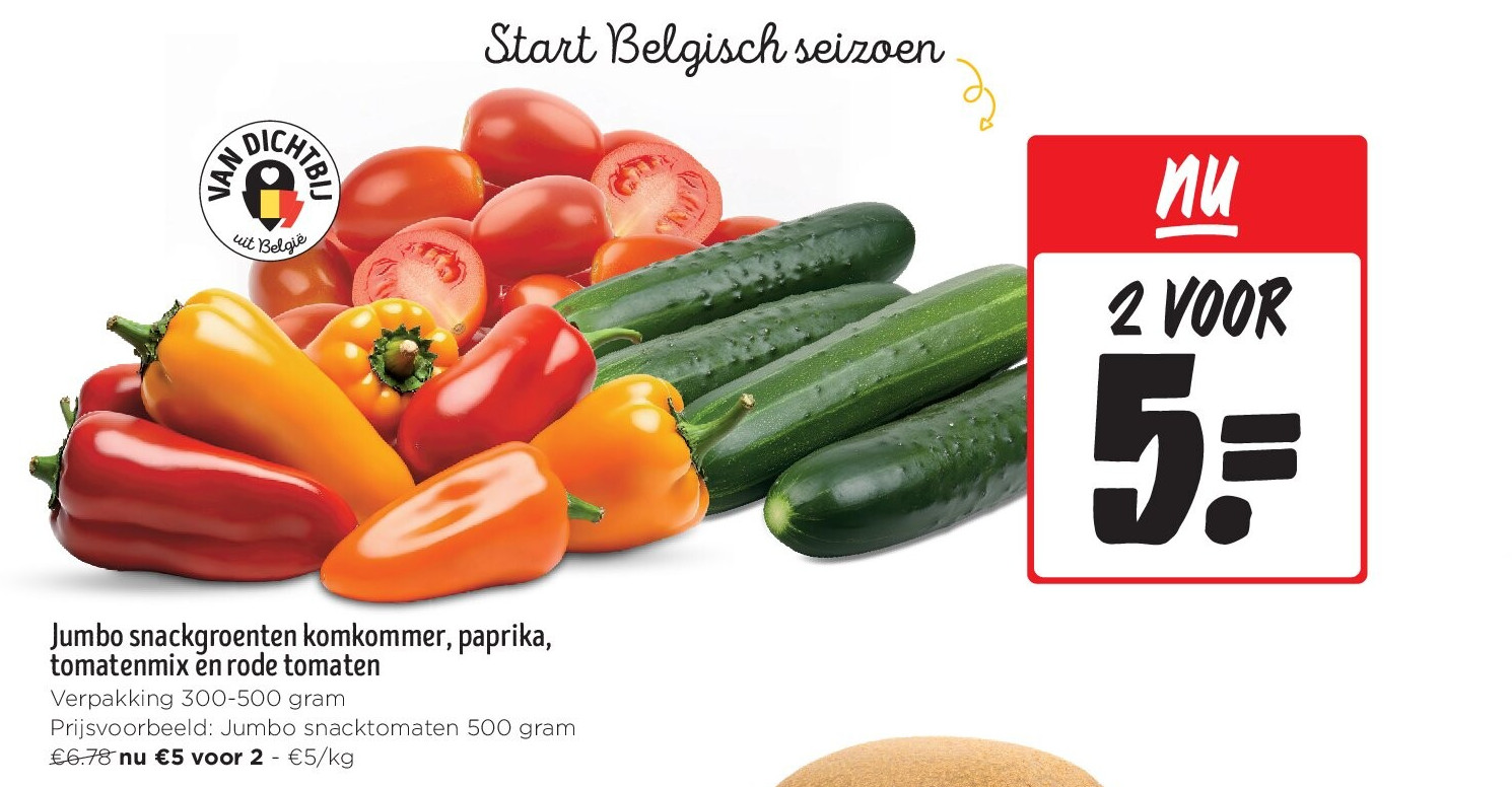Jumbo snackgroenten komkommer, paprika, tomatenmix en rode tomaten