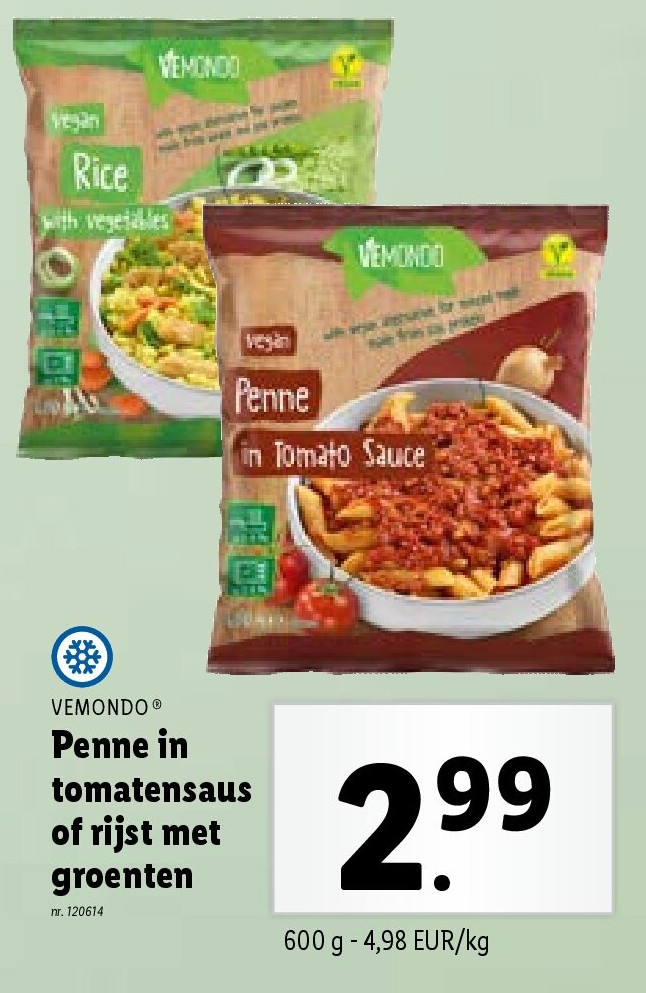 Penne in tomatensaus of rijst met groenten