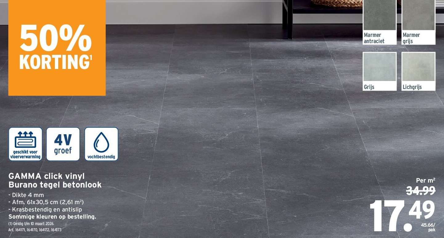 GAMMA click vinyl Burano tegel betonlook