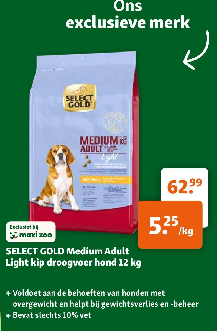SELECT GOLD Medium Adult Light kip droogvoer hond 12 kg