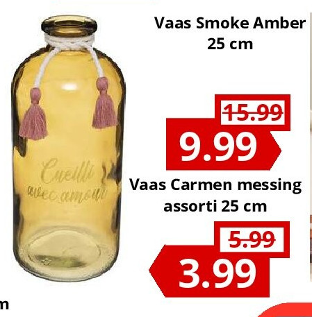 Vaas Carmen messing assorti 25 cm