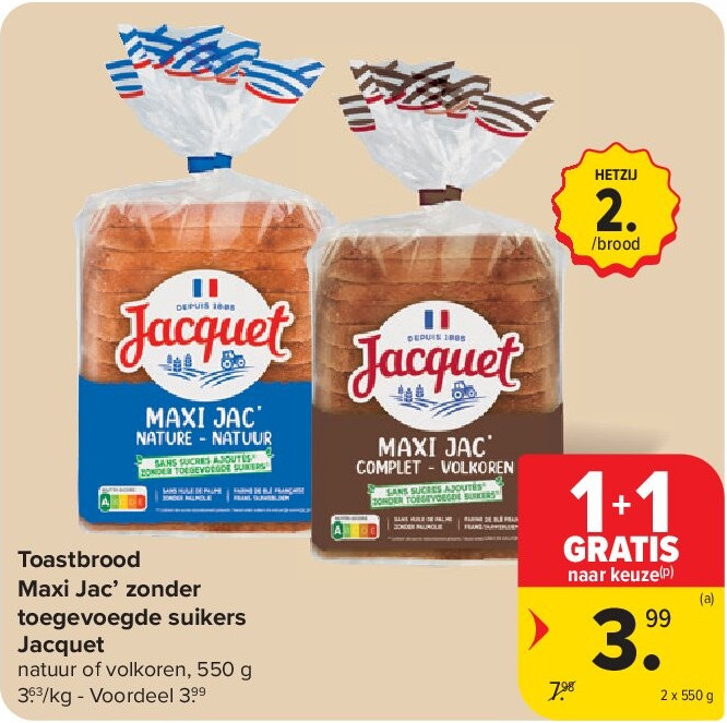 Toastbrood Maxi Jac’ zonder toegevoegde suikers Jacquet