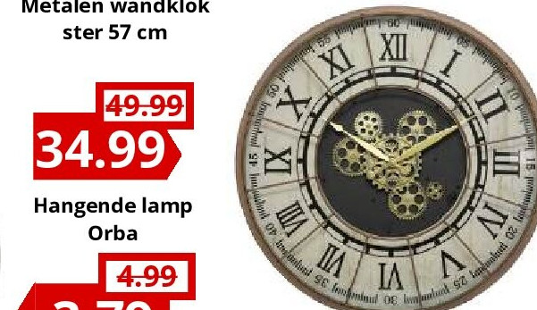 Metalen wandklok ster 57 cm