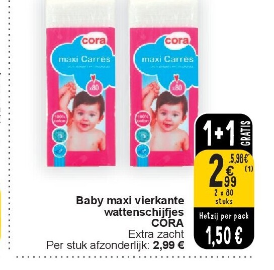 Baby maxi vierkante wattenschijfjes CORA