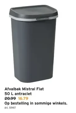 Afvalbak Mistral Flat 50 L antraciet