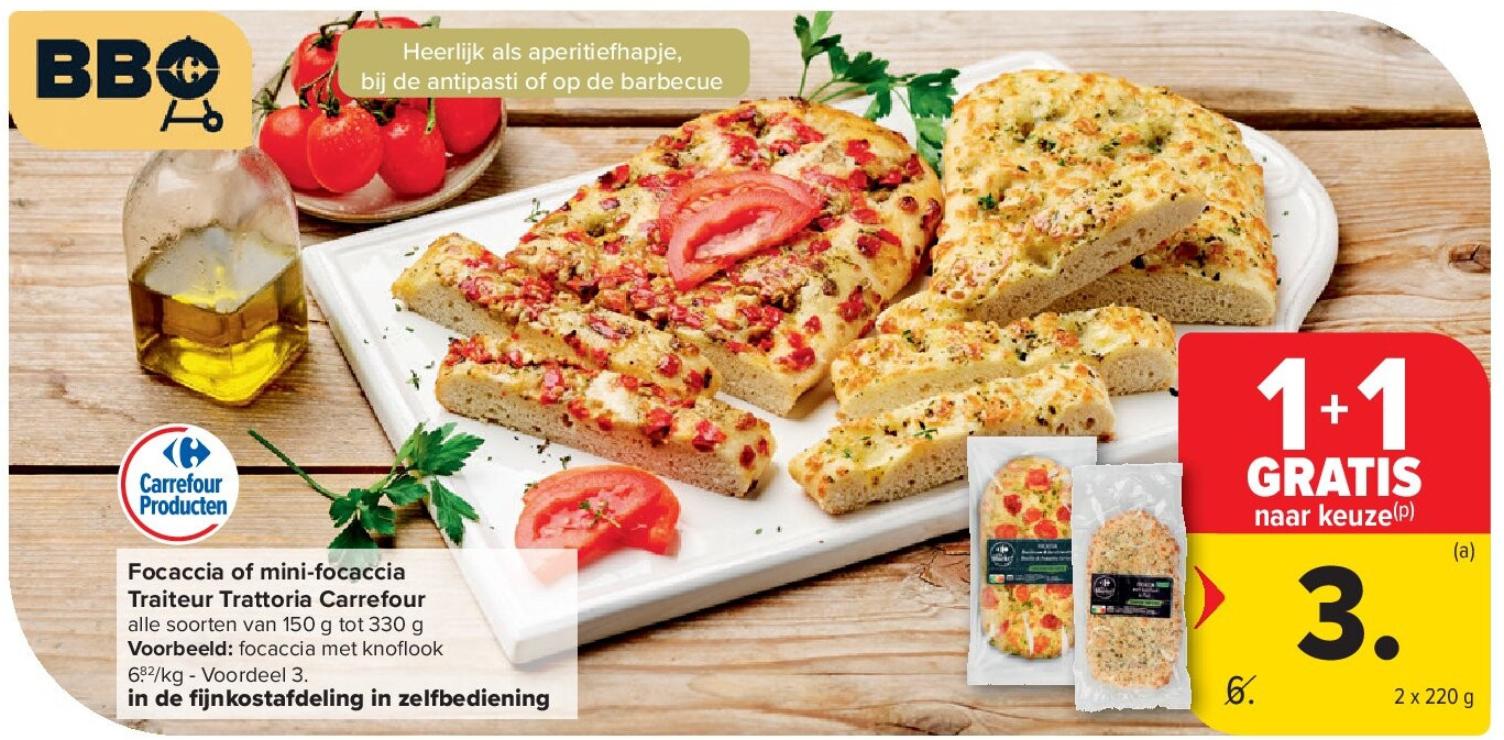 Focaccia of mini-focaccia Traiteur Trattoria Carrefour