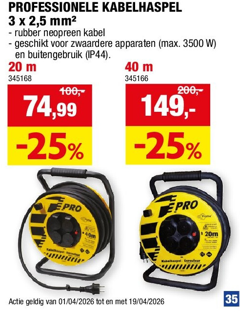 PROFESSIONELE KABELHASPEL 3 x 2,5 mm² 20 m