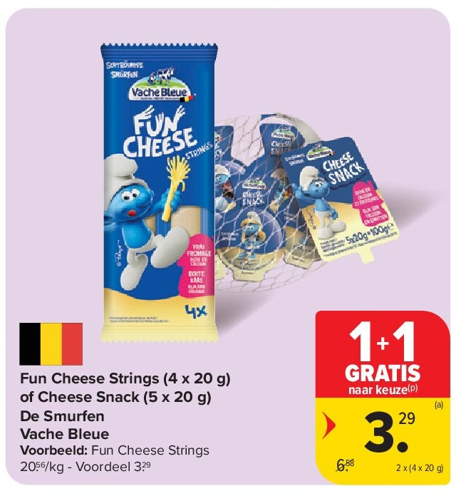 Fun Cheese Strings (4 x 20 g) of Cheese Snack (5 x 20 g) De Smurfen Vache Bleue