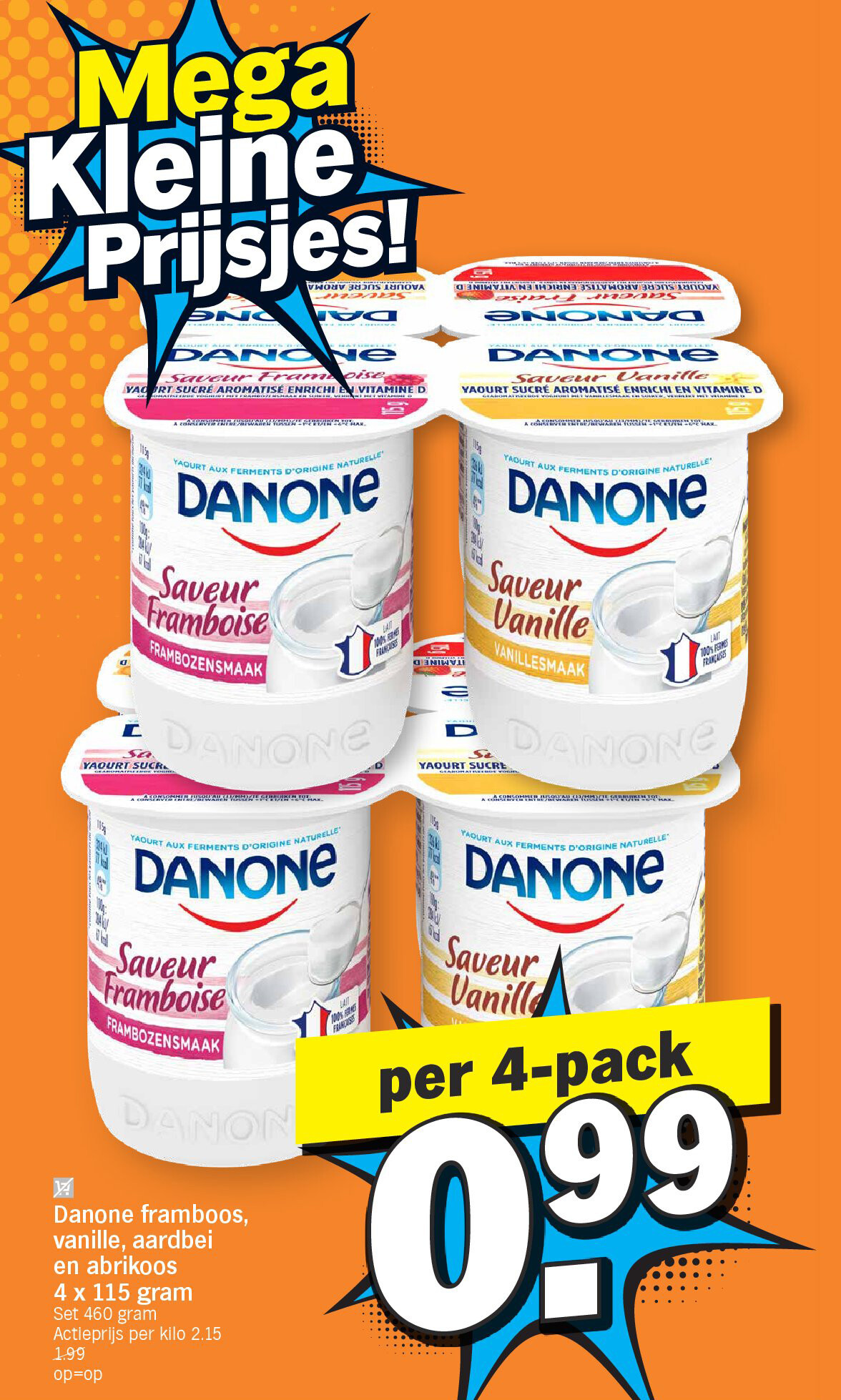 Danone framboos, vanille, aardbei en abrikoos 4 x 115 gram