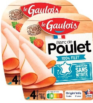 Tranches de blanc de poulet 100% filet Le Gaulois 4 tranches 160 g