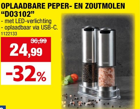 OPLAADBARE PEPER- EN ZOUTMOLEN “DO3102”