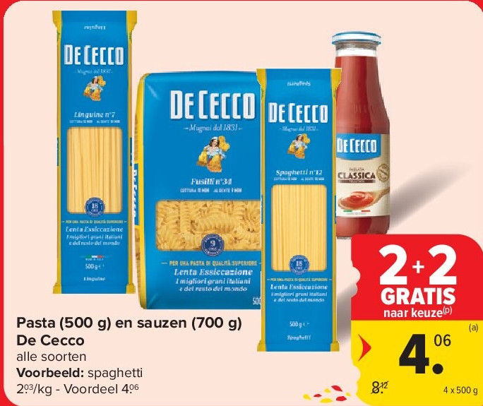 Pasta (500 g) en sauzen (700 g) De Cecco