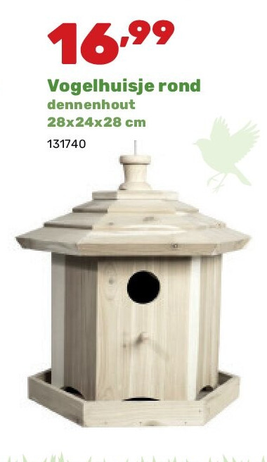 Vogelhuisje rond dennenhout 28x24x28 cm