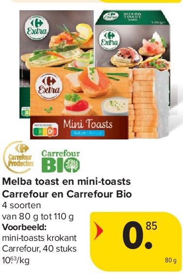 Melba toast en mini-toasts Carrefour en Carrefour Bio