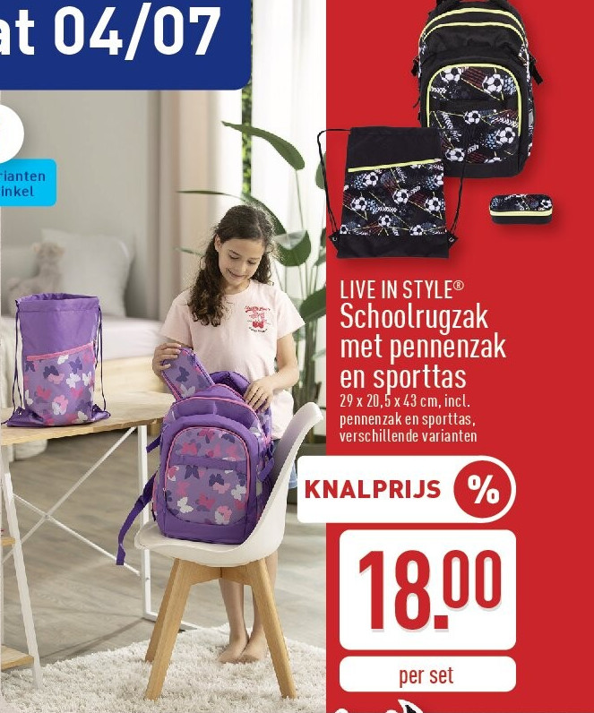 Schoolrugzak met pennenzak en sporttas