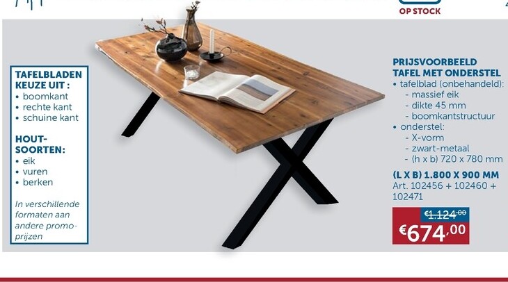 PRIJSVOORBEELD TAFEL MET ONDERSTEL (LX B) 1.800 x 900 MM