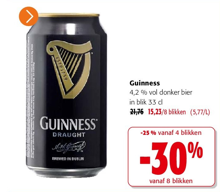 Guinness 4,2 % vol donker bier in blik 33 cl