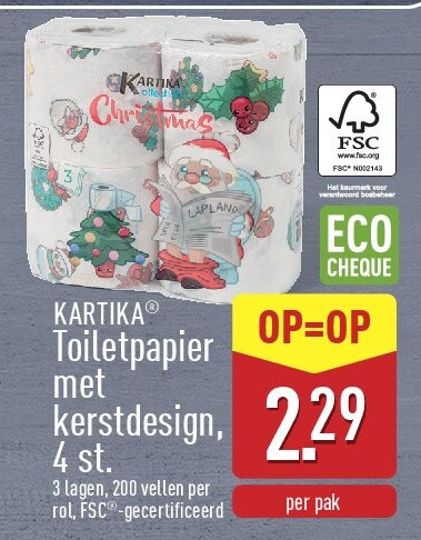 Toiletpapier met kerstdesign, 4st.