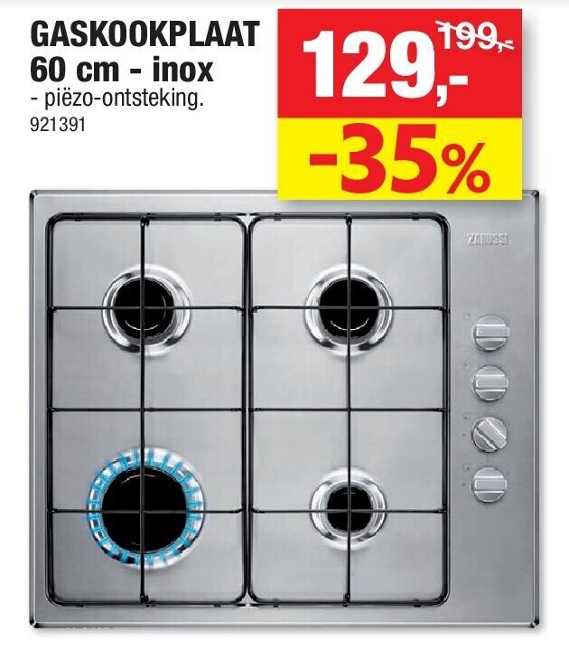 GASKOOKPLAAT 60 cm - inox