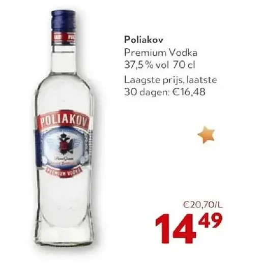 Poliakov Premium Vodka 37,5% vol 70 cl