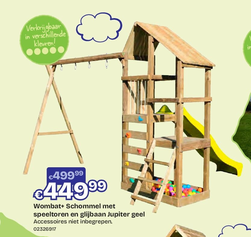 Wombat+ Schommel met speeltoren en glijbaan Jupiter geel