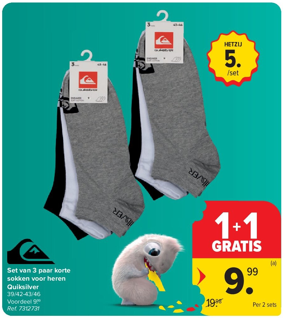 Set van 3 paar korte sokken voor heren Quiksilver