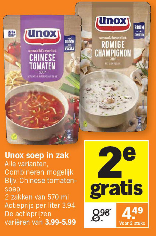 Unox soep in zak