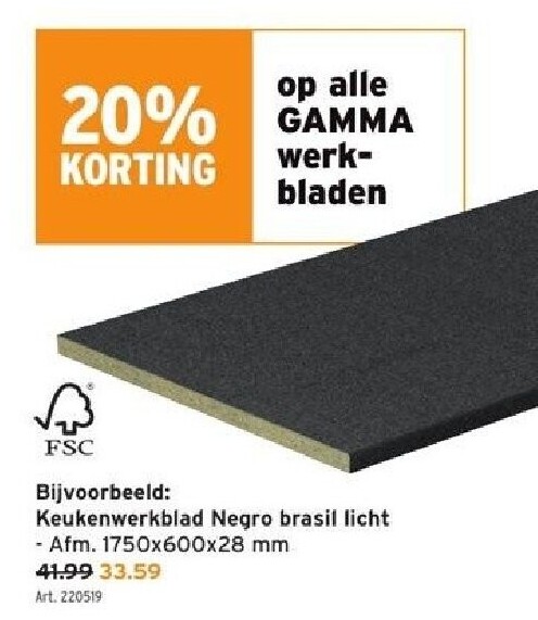 GAMMA keukenwerkblad AS28 1750x600x28 mm 6217TC negro brasil