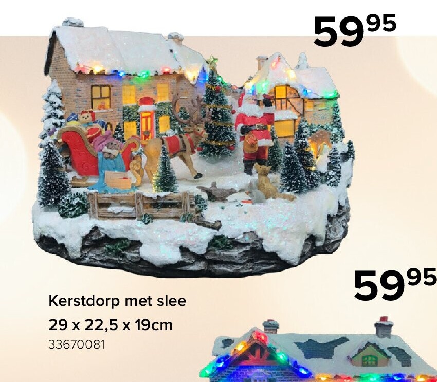 Kerstdorp met slee 29 x 22,5 x 19cm