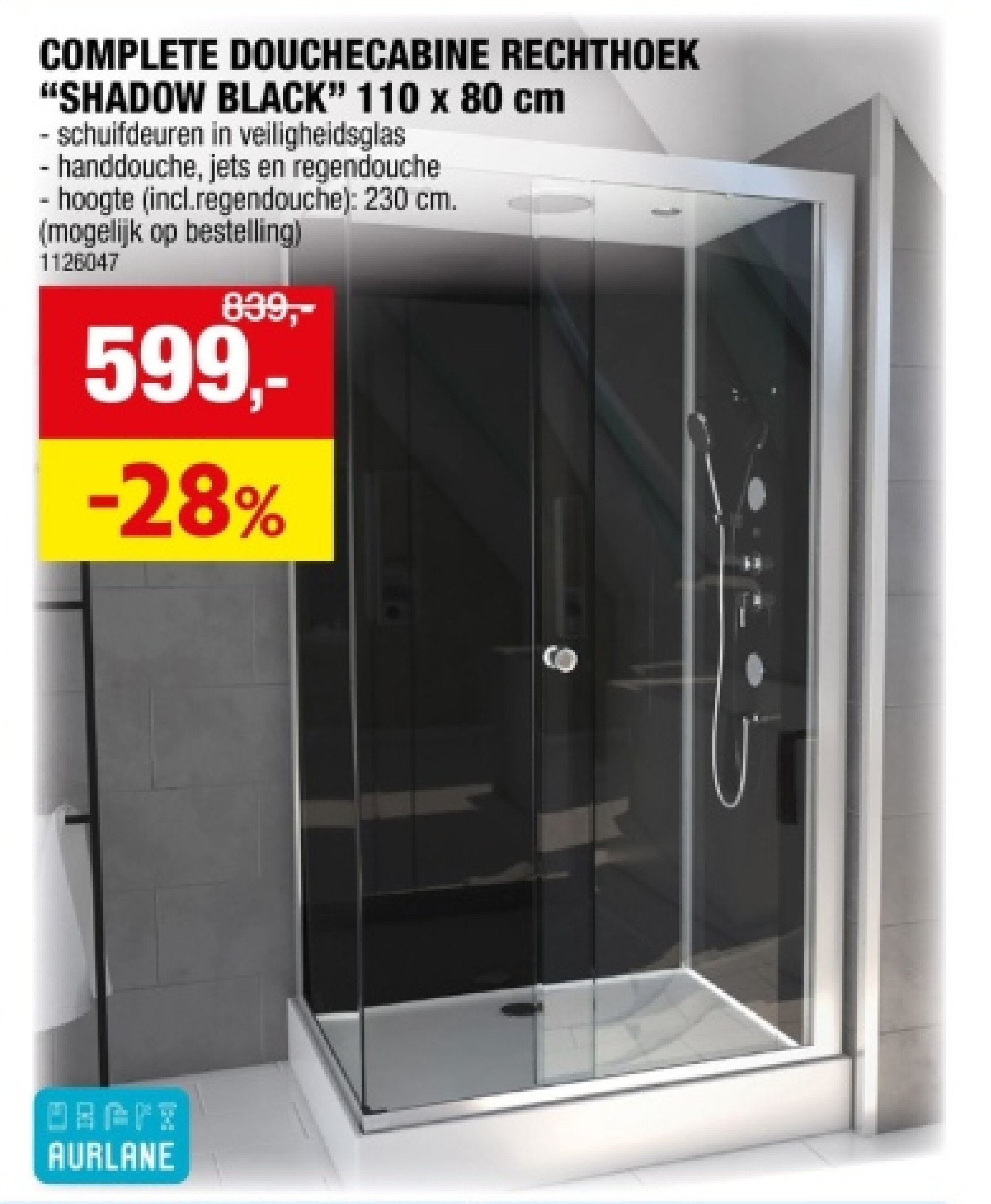 COMPLETE DOUCHECABINE RECHTHOEК "SHADOW BLACK" 110 х 80 cm