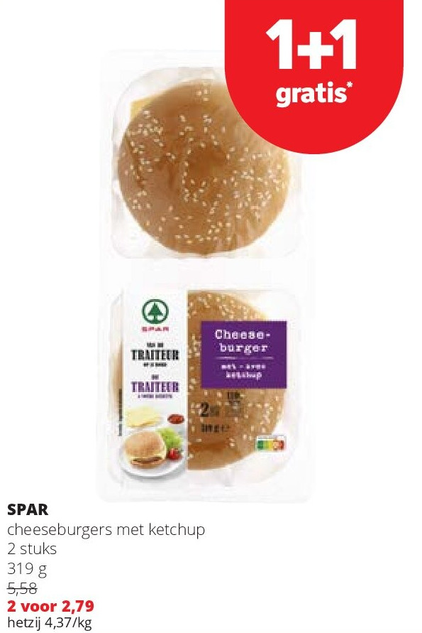 SPAR cheeseburgers met ketchup 2 stuks 319 g