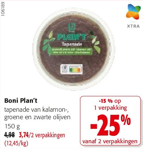Boni Plan’t tapenade van kalamon-, groene en zwarte olijven 150 g