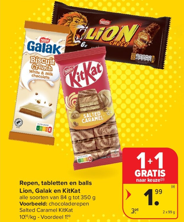 Repen, tabletten en balls Lion, Galak en KitKat