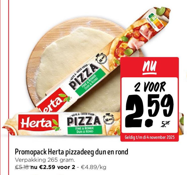 Promopack Herta pizzadeeg dun en rond