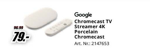Chromecast TV Streamer 4K Porcelain Chromecast