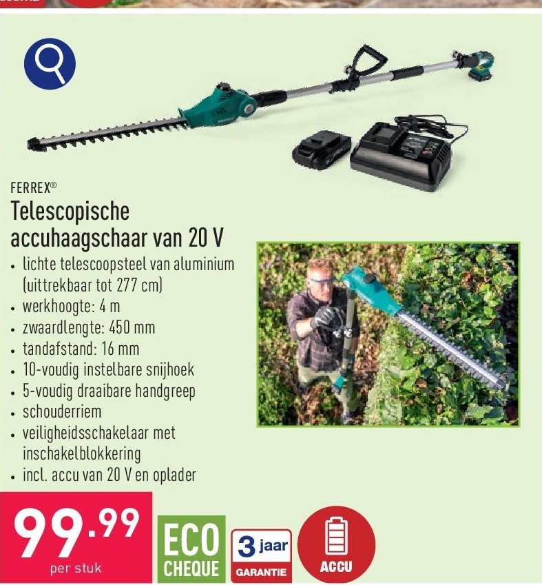 Telescopische accuhaagschaar van 20 V