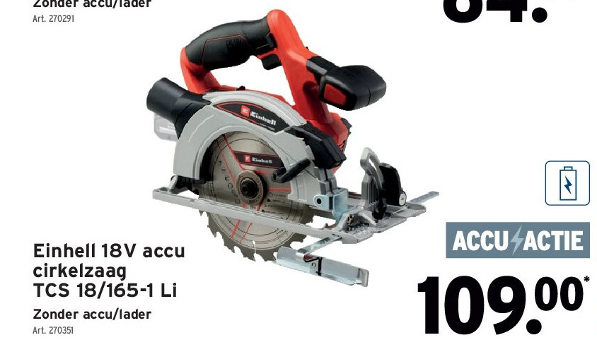 Einhell 18V accu cirkelzaag TCS 18/165-1 Li
