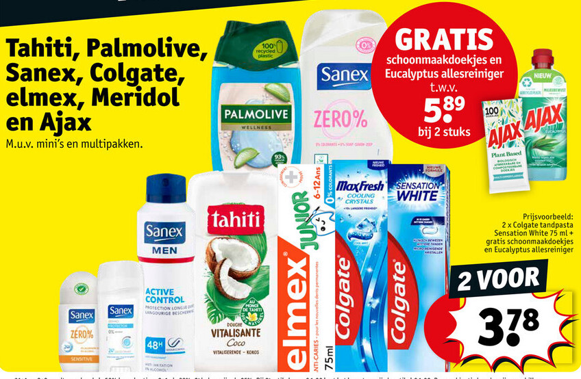 Colgate tandpasta Sensation White 75 ml+ gratis schoonmaakdoekjes en Eucalyptus allesreiniger